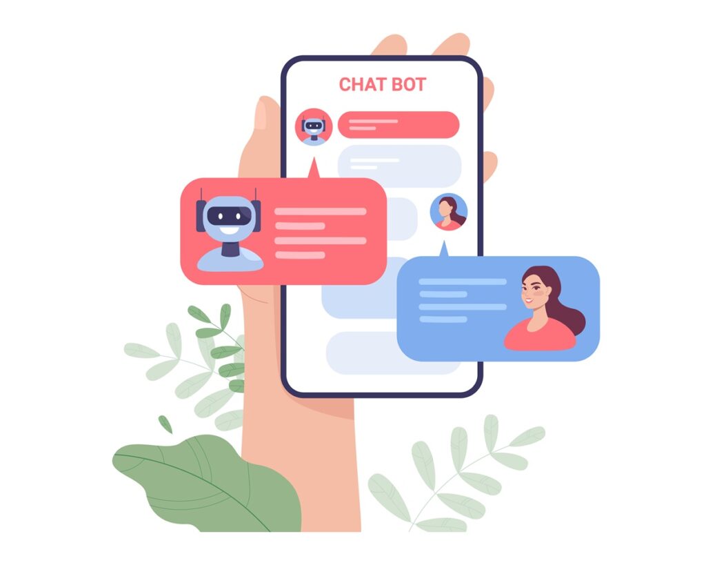 Hand holding phone with conversation of girl and chat bot